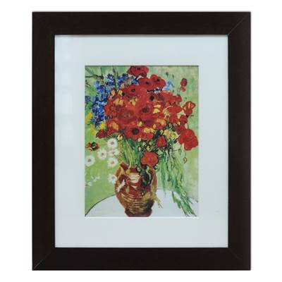 Cadre Prestige marron "Bouquet de fleurs rouges"